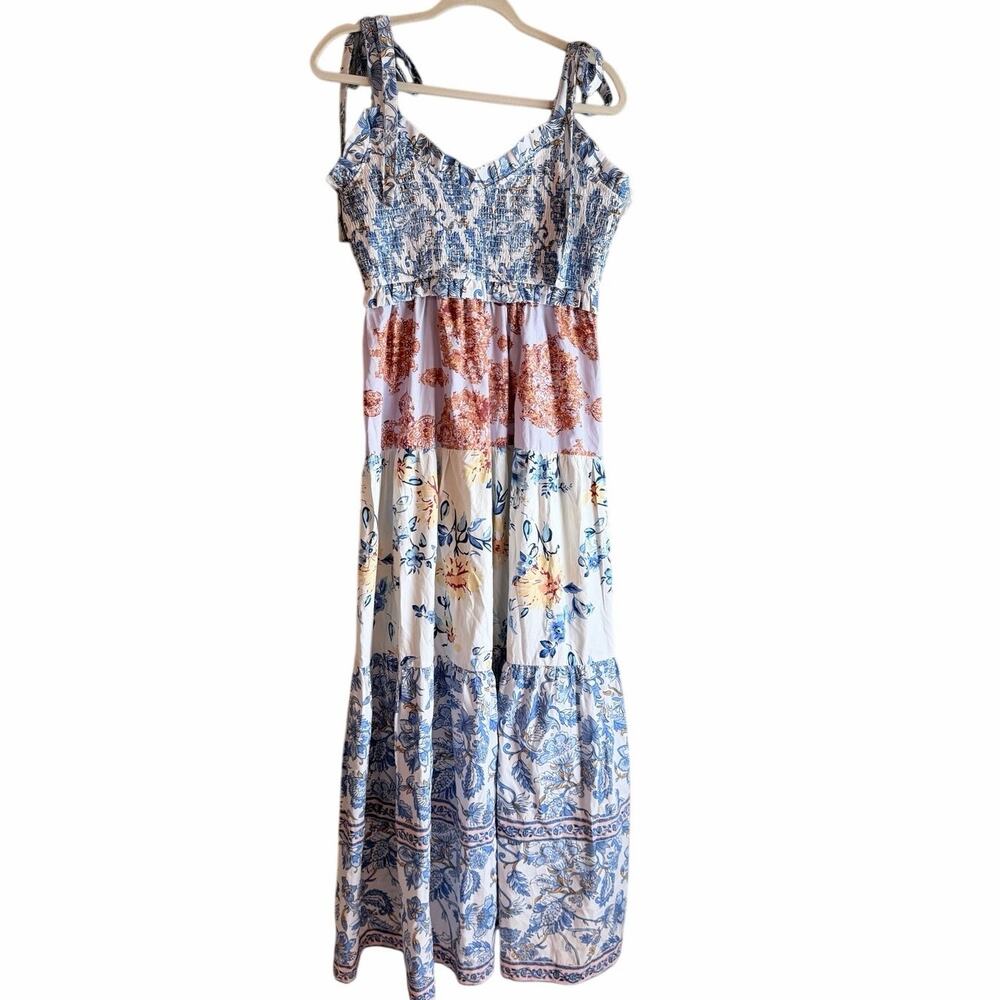 Tulip creations smocked bodice tiered long maxi dress XL cottagecore cotton blen